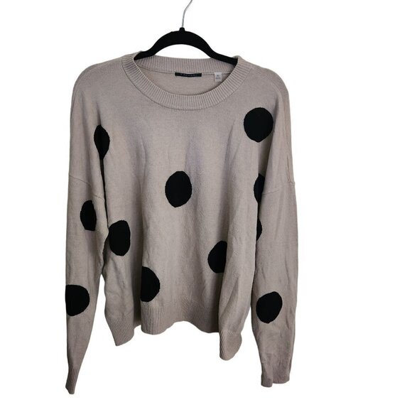 T Tahari Long Sleeve Crewneck Pullover Khaki Black Polka Dot Sweater Size XL - Picture 3 of 8